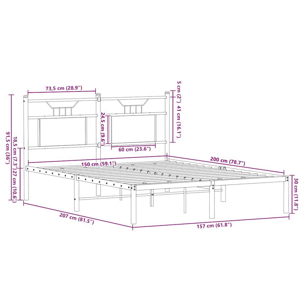 Bed Frame without Mattress Smoked Oak 150x200cm Engineered Wood