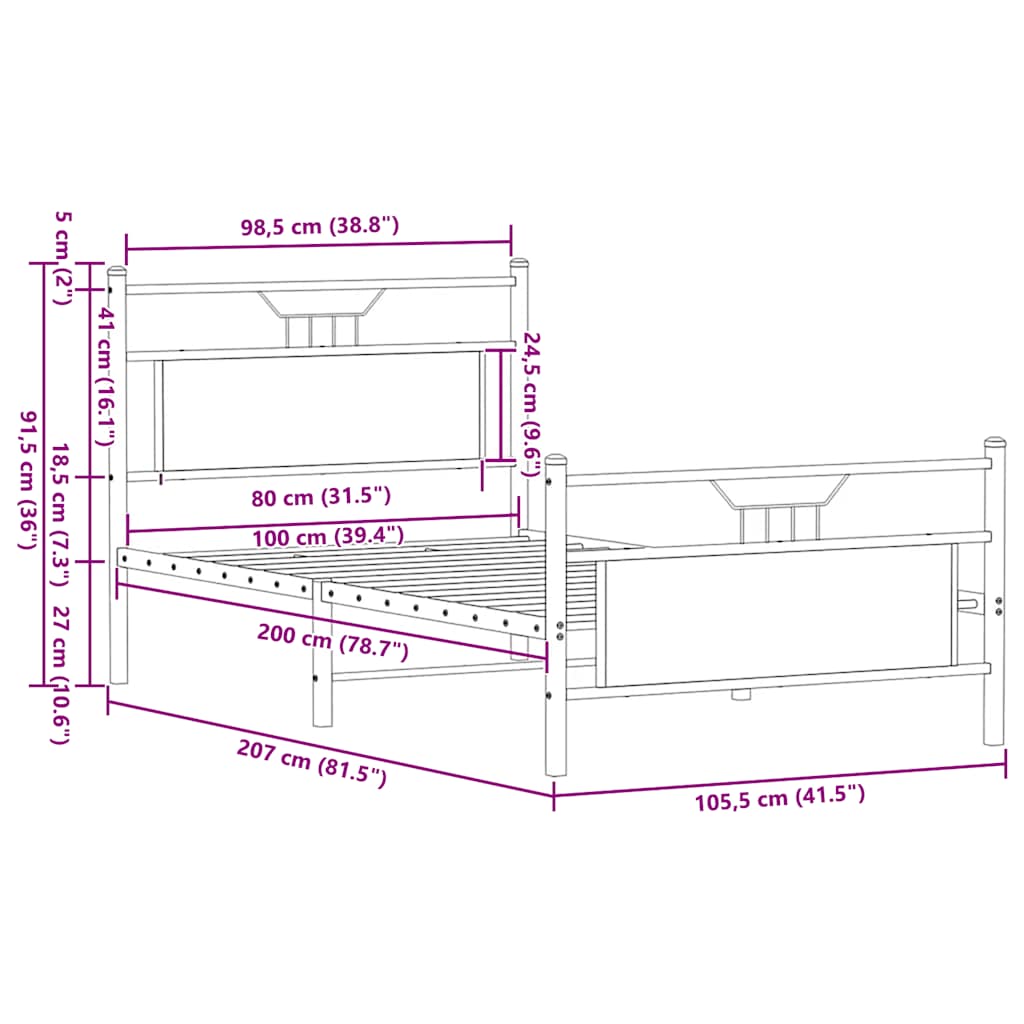Bed Frame without Mattress Smoked Oak 100x200cm Engineered Wood