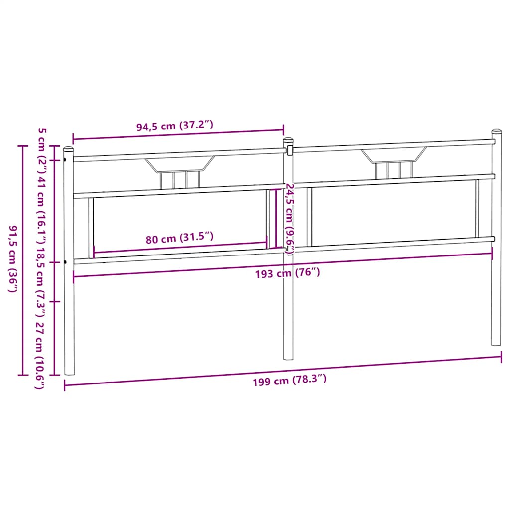 Replace Headboard Smoked Oak 193 cm Engineered Wood and Steel