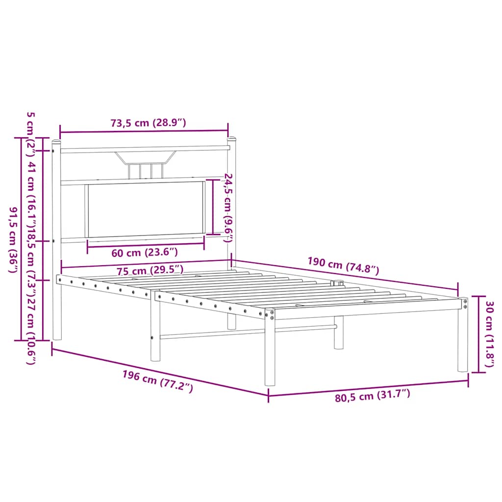 Bed Frame without Mattress Sonoma Oak 75x190 cm Engineered Wood