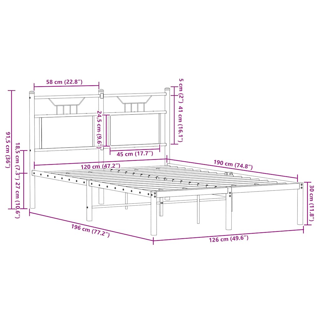 Bed Frame without Mattress Sonoma Oak 120x190 cm Engineered Wood