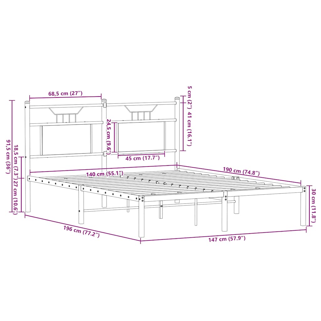 Bed Frame without Mattress Sonoma Oak 140x190cm Engineered Wood
