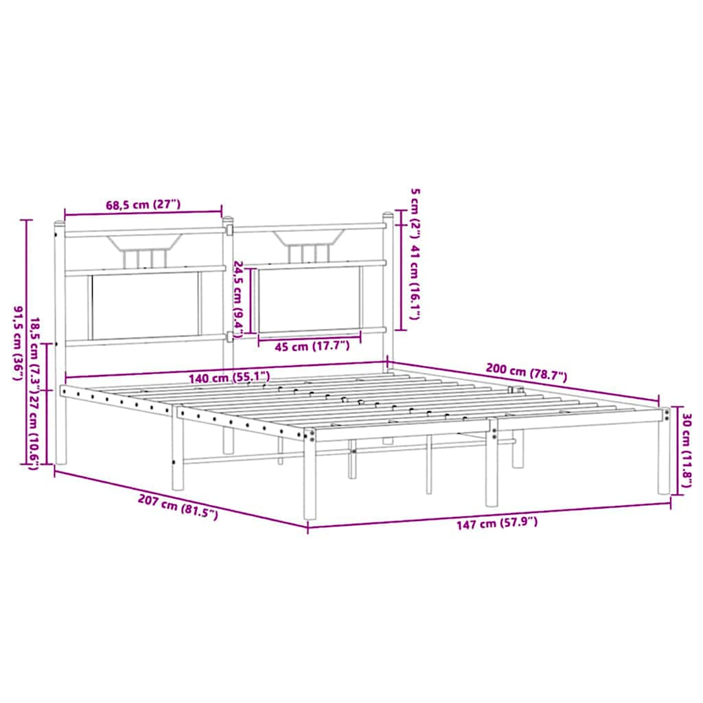 Bed Frame without Mattress Sonoma Oak 140x200cm Engineered Wood