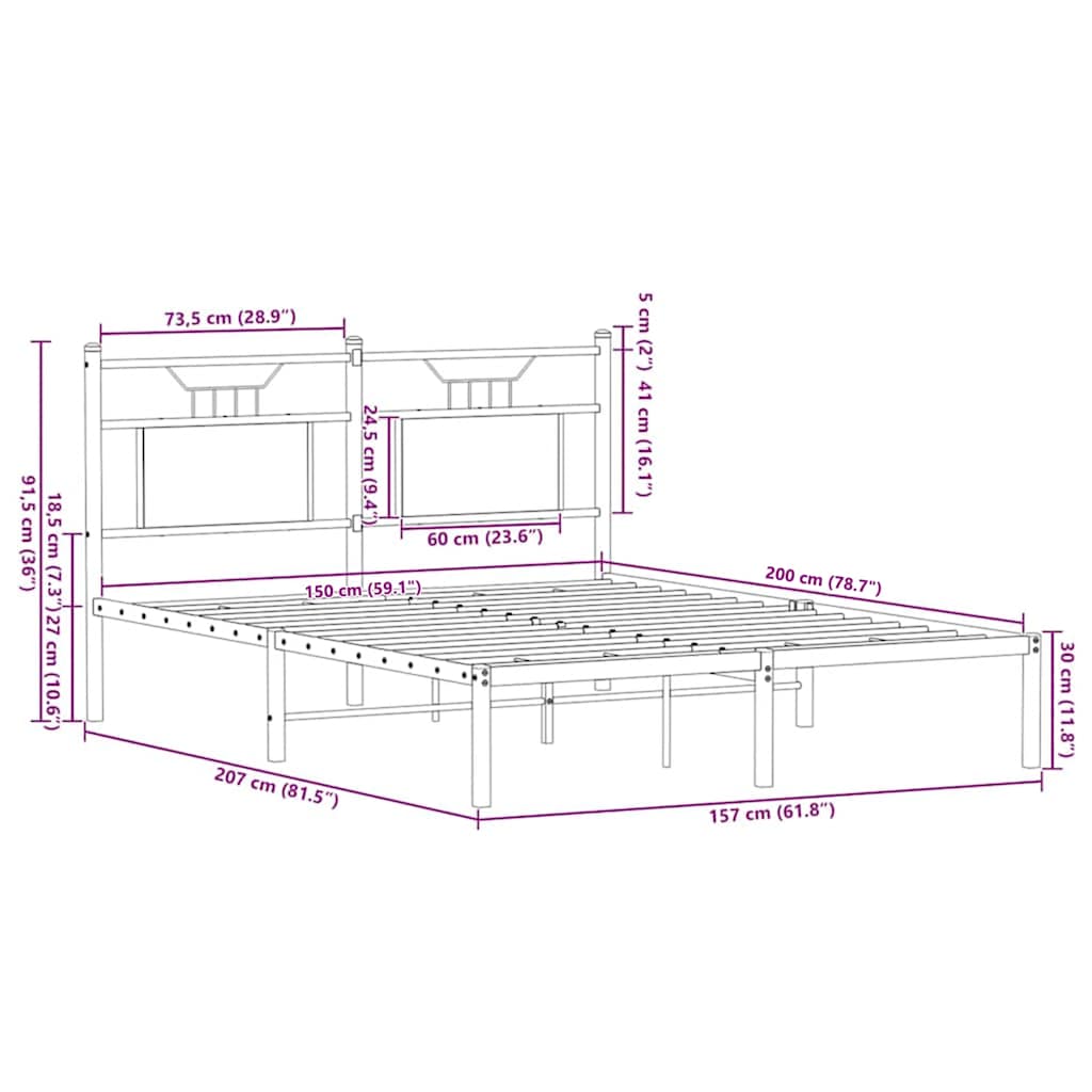 Bed Frame without Mattress Sonoma Oak 150x200cm Engineered Wood