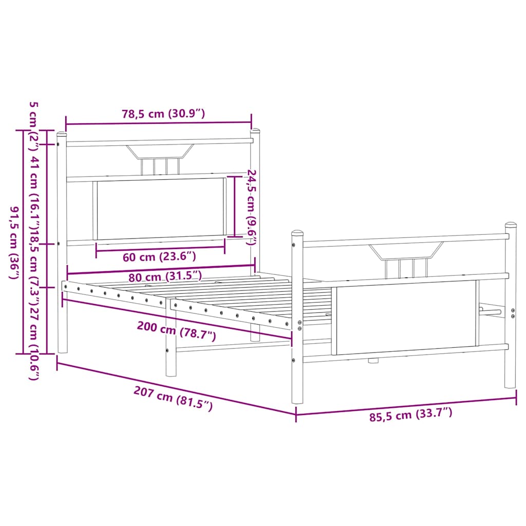 Bed Frame without Mattress Sonoma Oak 80x200 cm Engineered Wood