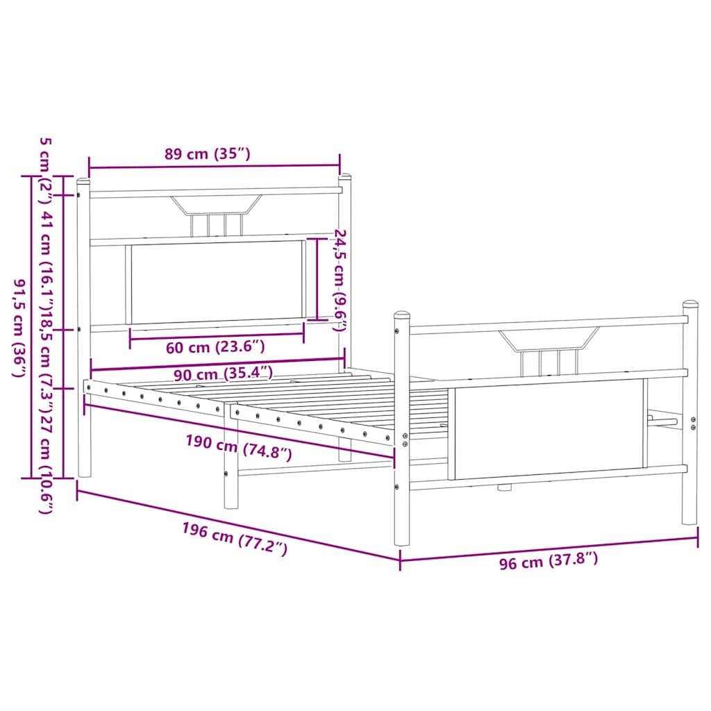 Bed Frame without Mattress Sonoma Oak 90x190 cm Engineered Wood