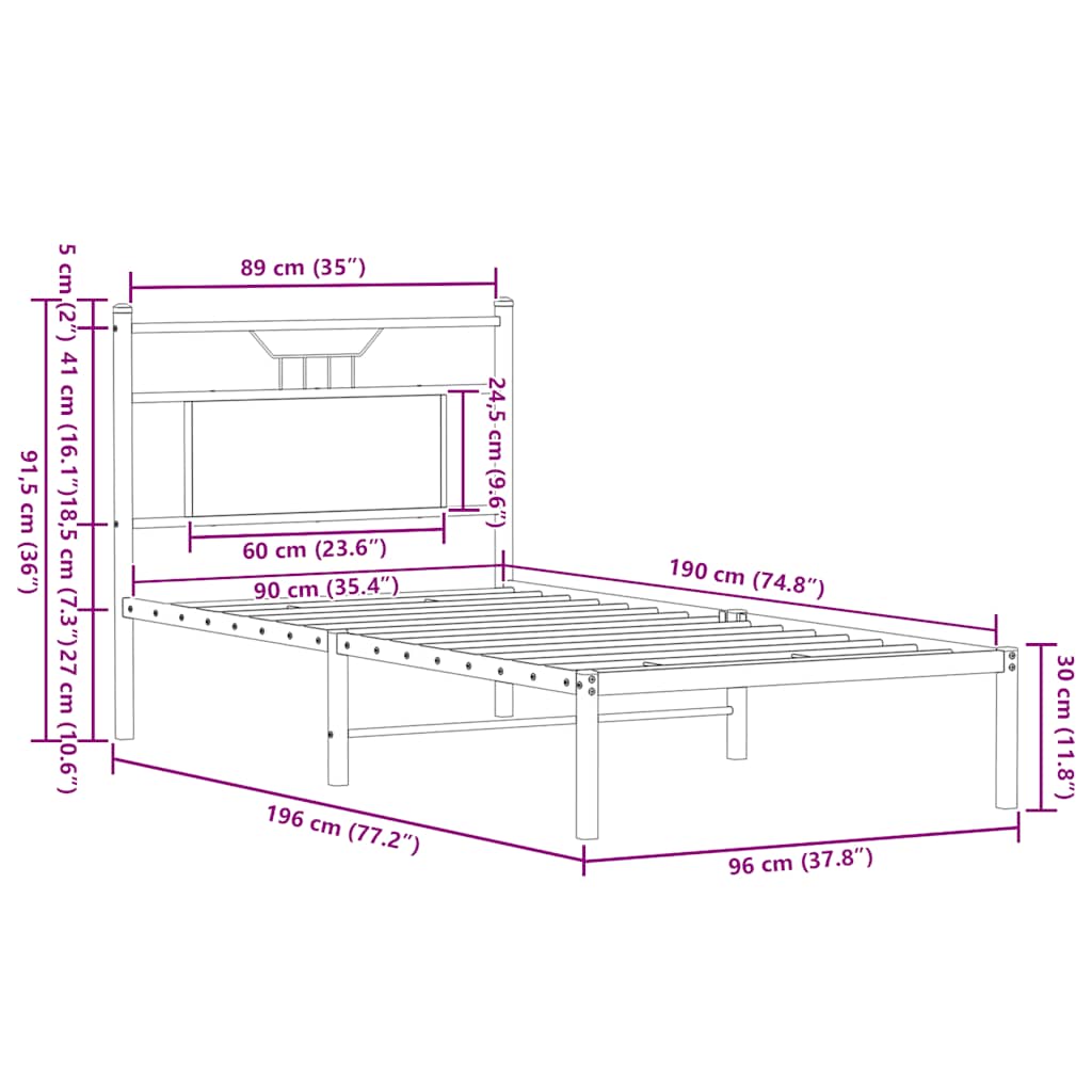 Bed Frame without Mattress Brown Oak 90x190 cm Engineered Wood