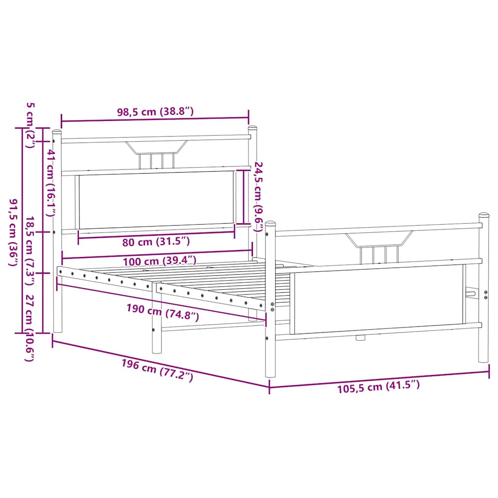 Bed Frame without Mattress Brown Oak 100x190 cm Engineered Wood