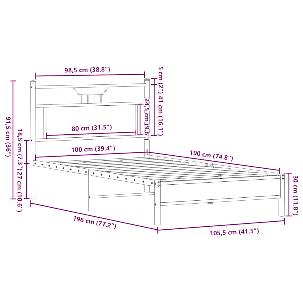 Bed Frame without Mattress Smoked Oak 100x190cm Engineered Wood