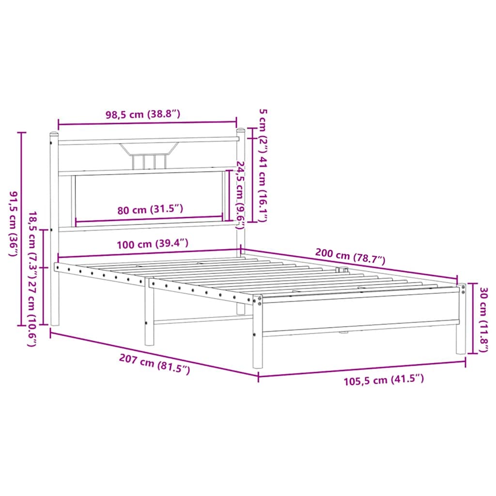 Bed Frame without Mattress Smoked Oak 100x200cm Engineered Wood