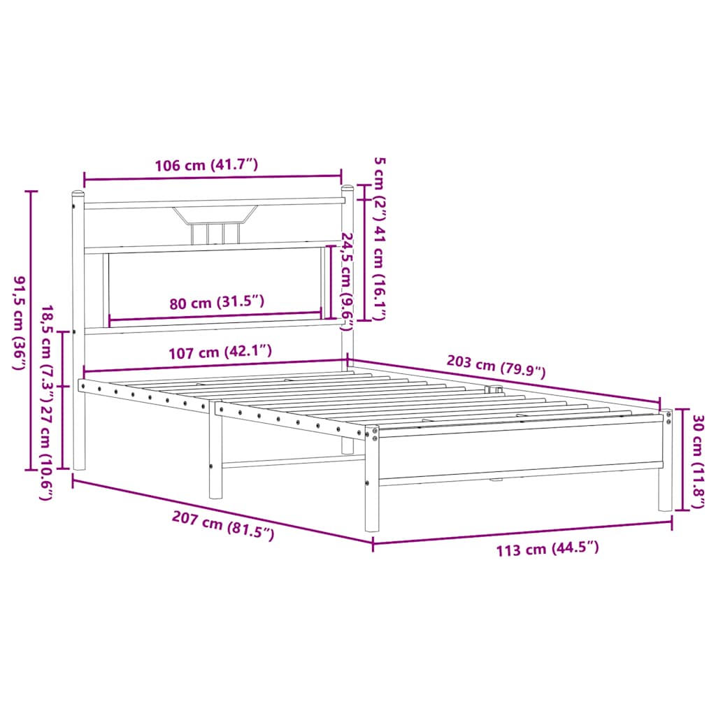 Bed Frame without Mattress Smoked Oak 107x203cm Engineered Wood
