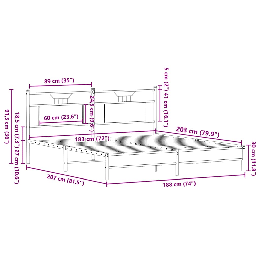 Bed Frame without Mattress Smoked Oak 183x203cm Engineered Wood