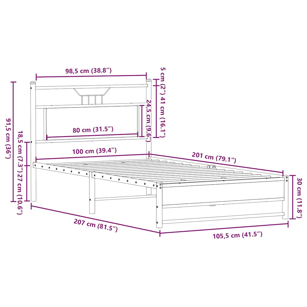 Bed Frame without Mattress Smoked Oak 100x200cm Engineered Wood