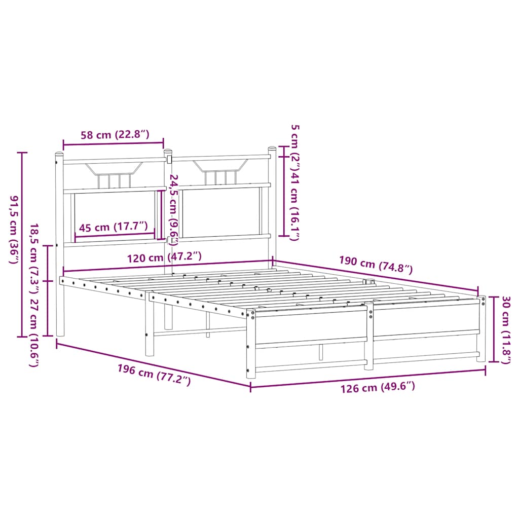 Bed Frame without Mattress Smoked Oak 120x190cm Engineered Wood