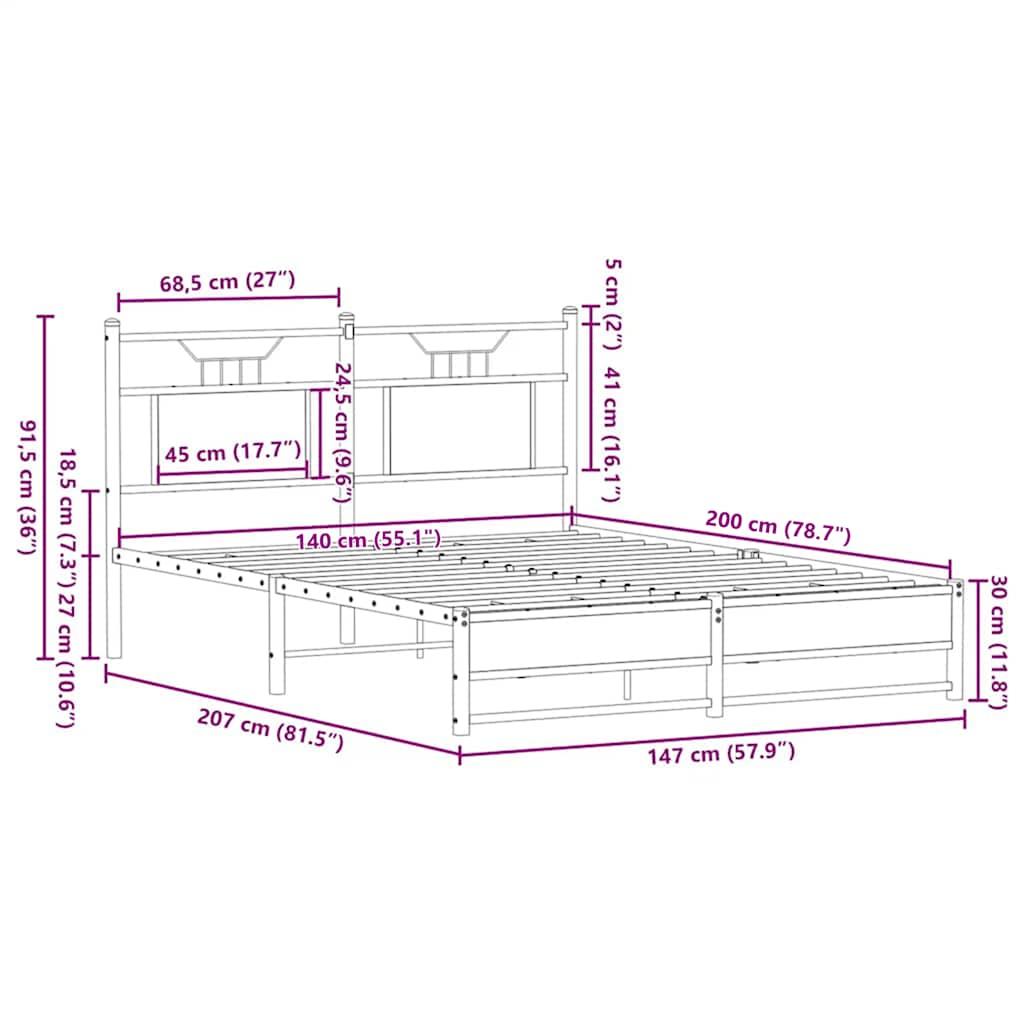 Bed Frame without Mattress Smoked Oak 140x200cm Engineered Wood