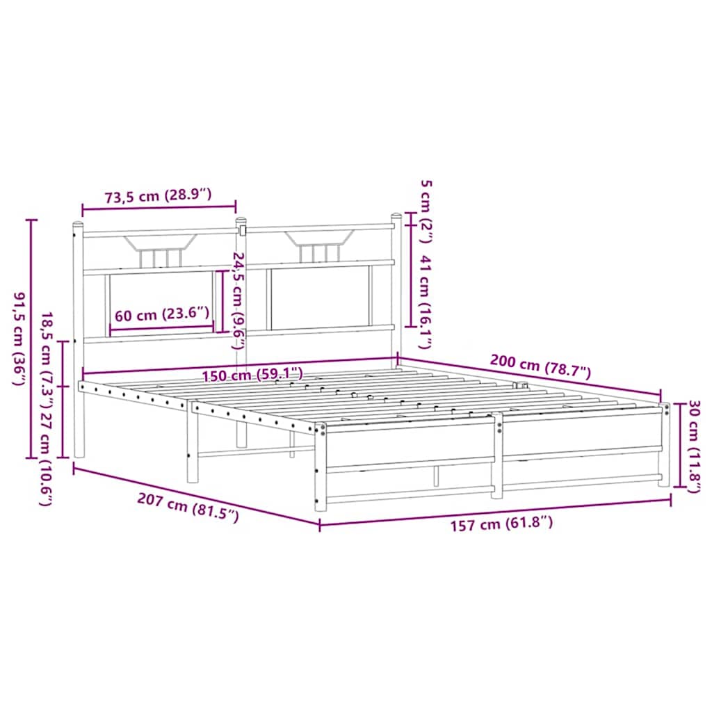 Bed Frame without Mattress Smoked Oak 150x200cm Engineered Wood