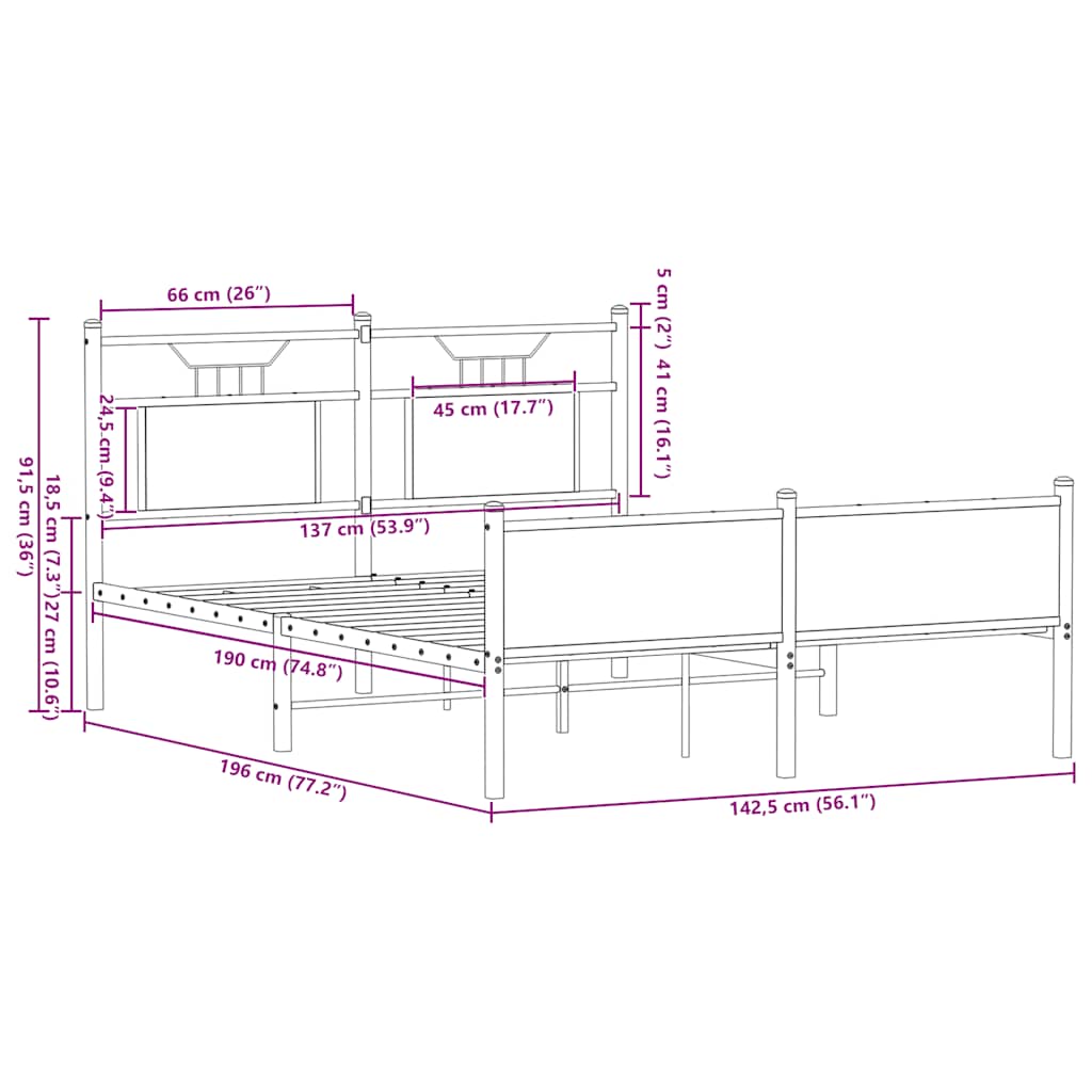 Bed Frame without Mattress Smoked Oak 137x190cm Engineered Wood