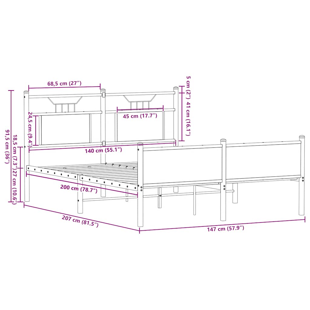 Bed Frame without Mattress Smoked Oak 140x200cm Engineered Wood
