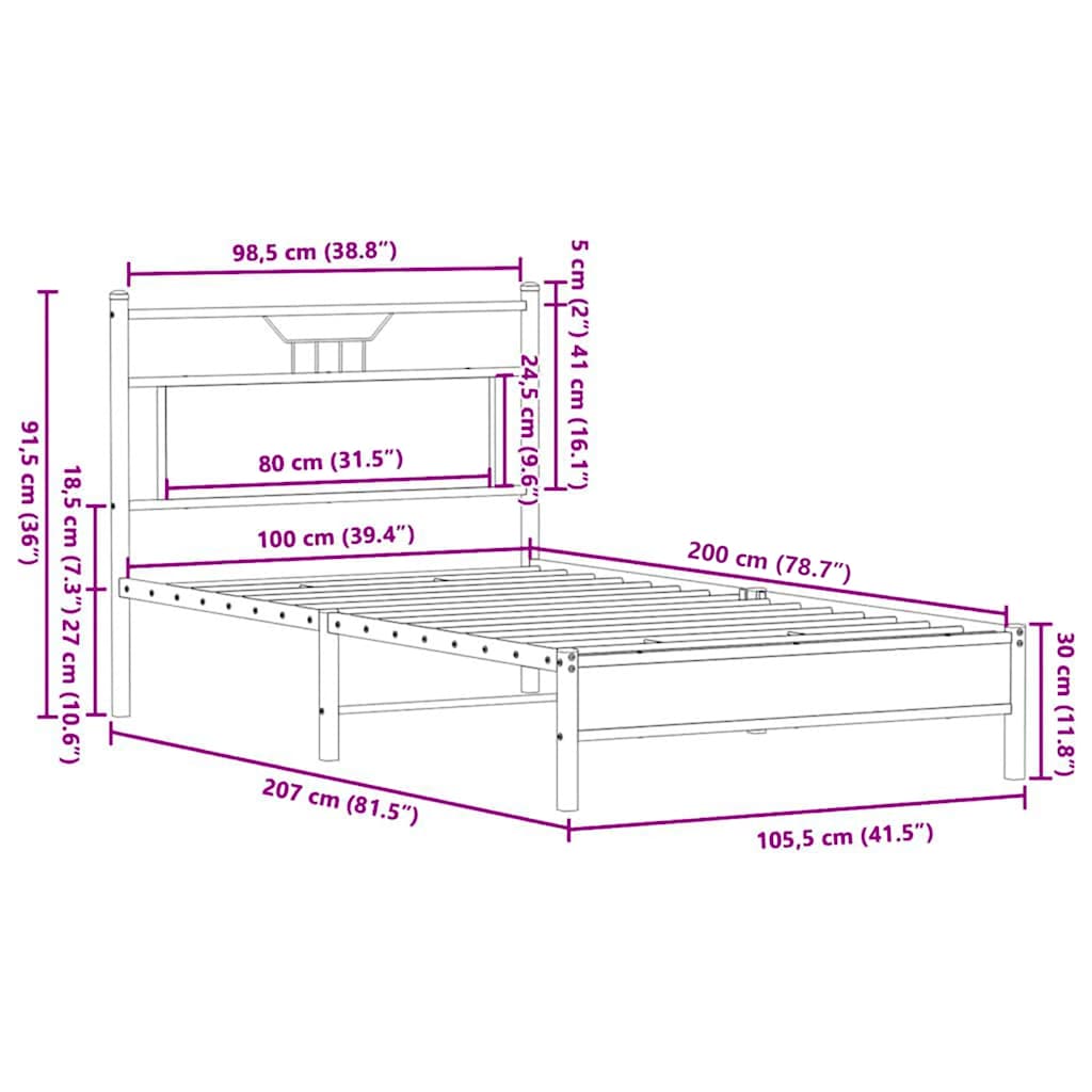 Bed Frame without Mattress Sonoma Oak 100x200cm Engineered Wood