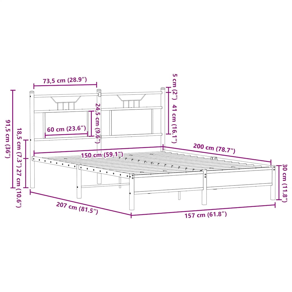 Bed Frame without Mattress Sonoma Oak 150x200cm Engineered Wood
