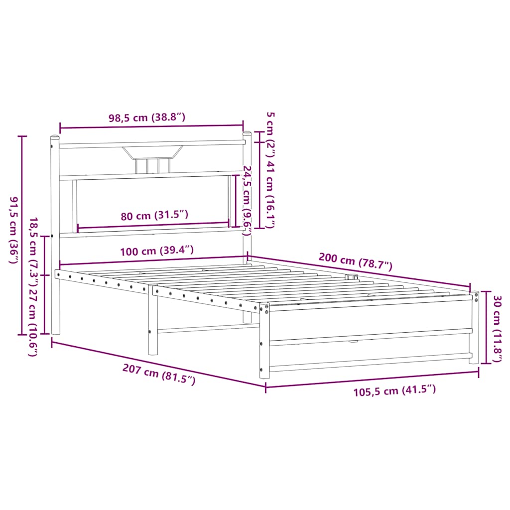 Bed Frame without Mattress Sonoma Oak 100x200cm Engineered Wood