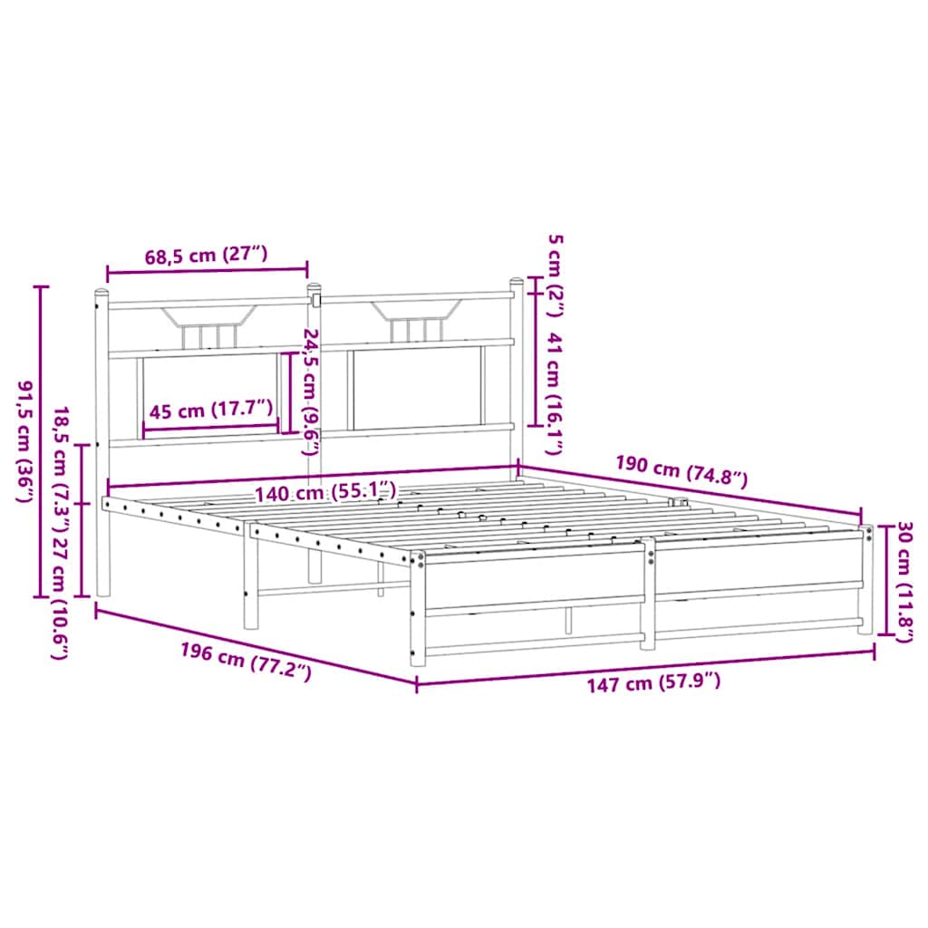 Bed Frame without Mattress Sonoma Oak 140x190cm Engineered Wood