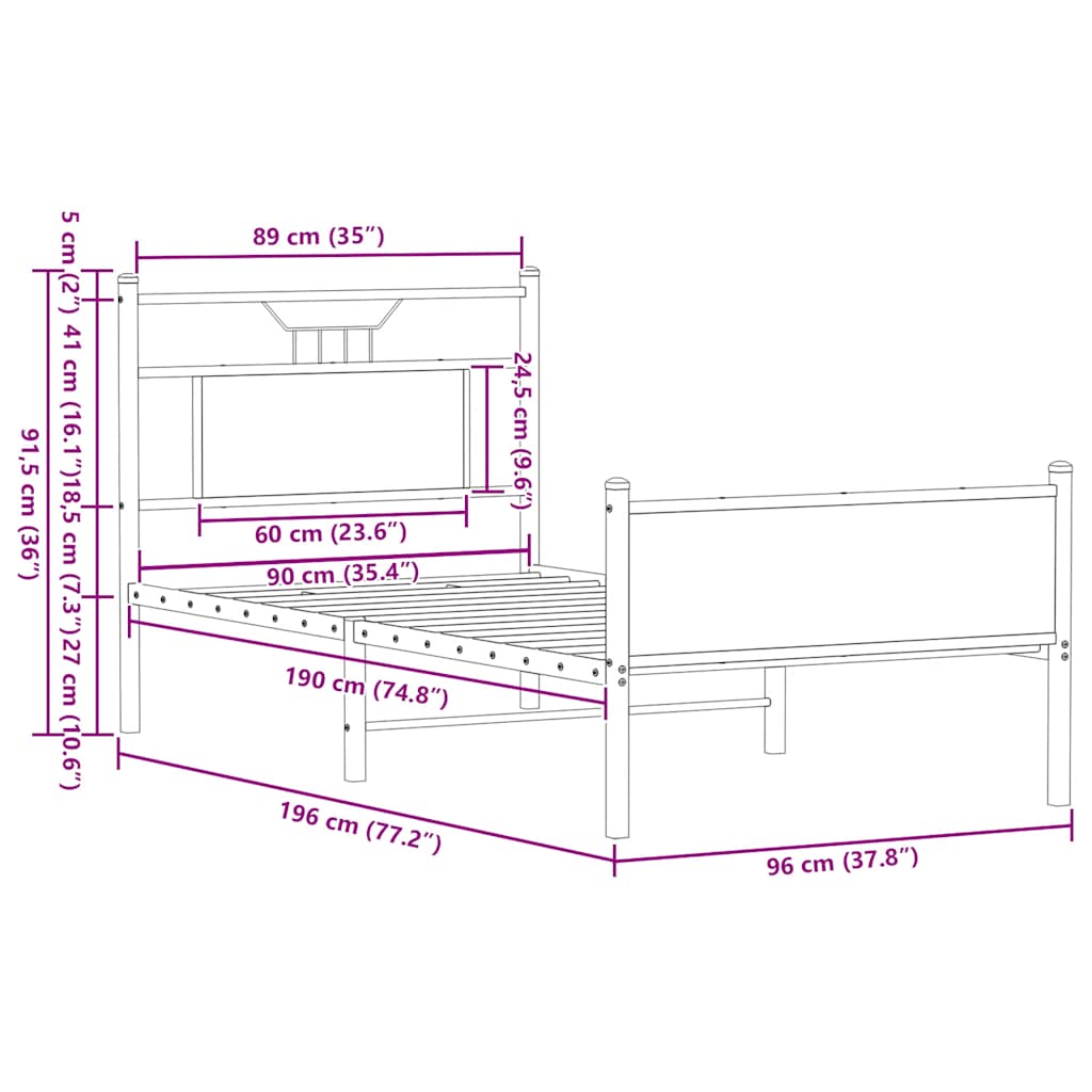 Bed Frame without Mattress Sonoma Oak 90x190 cm Engineered Wood