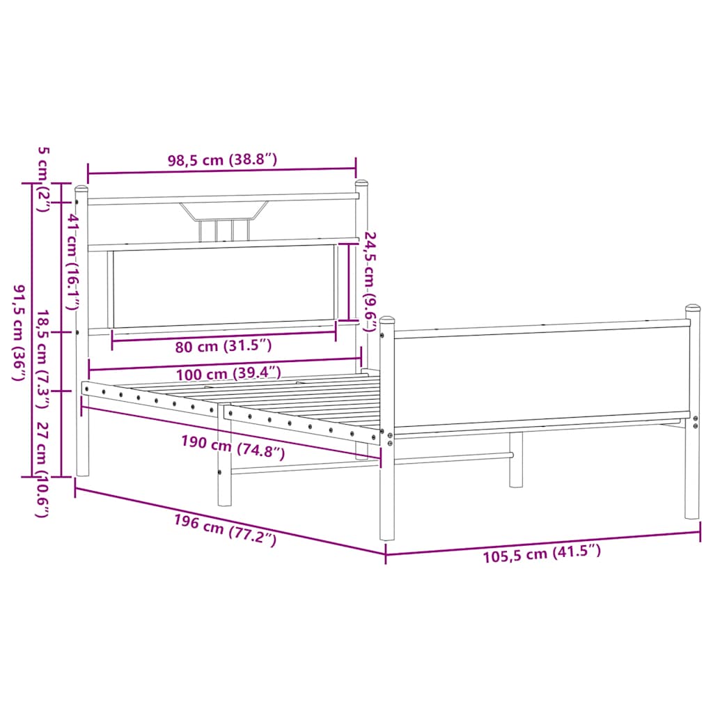 Bed Frame without Mattress Sonoma Oak 100x190cm Engineered Wood