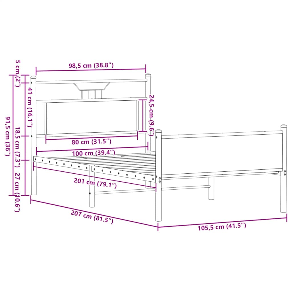 Bed Frame without Mattress Sonoma Oak 100x200cm Engineered Wood