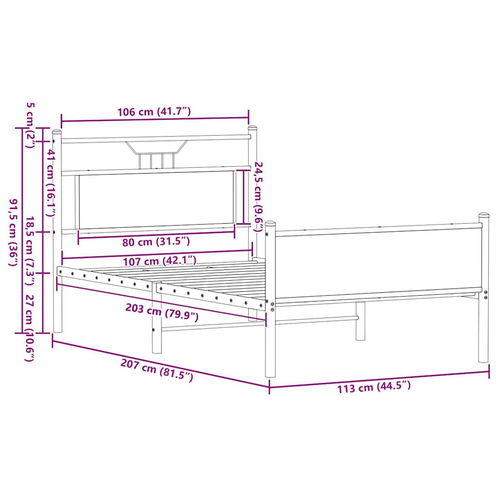 Bed Frame without Mattress Sonoma Oak 107x203cm Engineered Wood