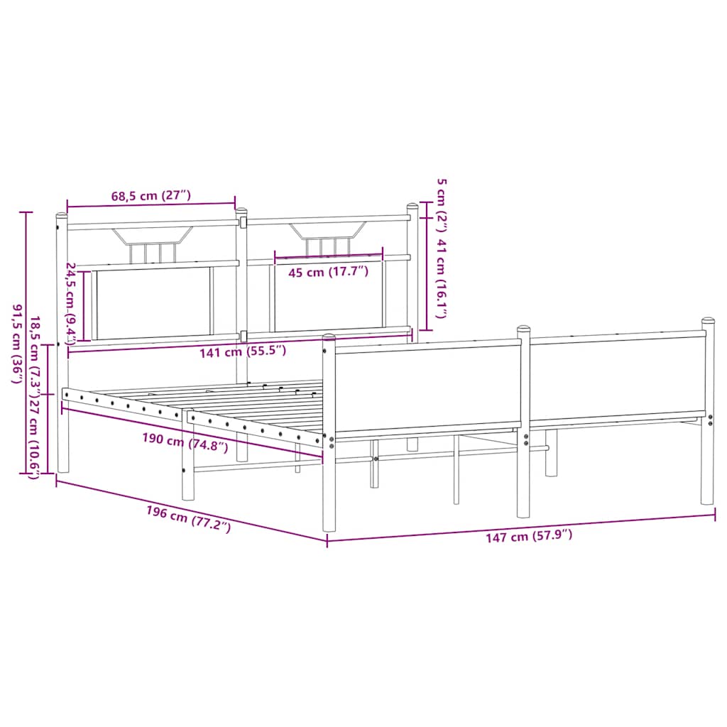 Bed Frame without Mattress Sonoma Oak 140x190cm Engineered Wood
