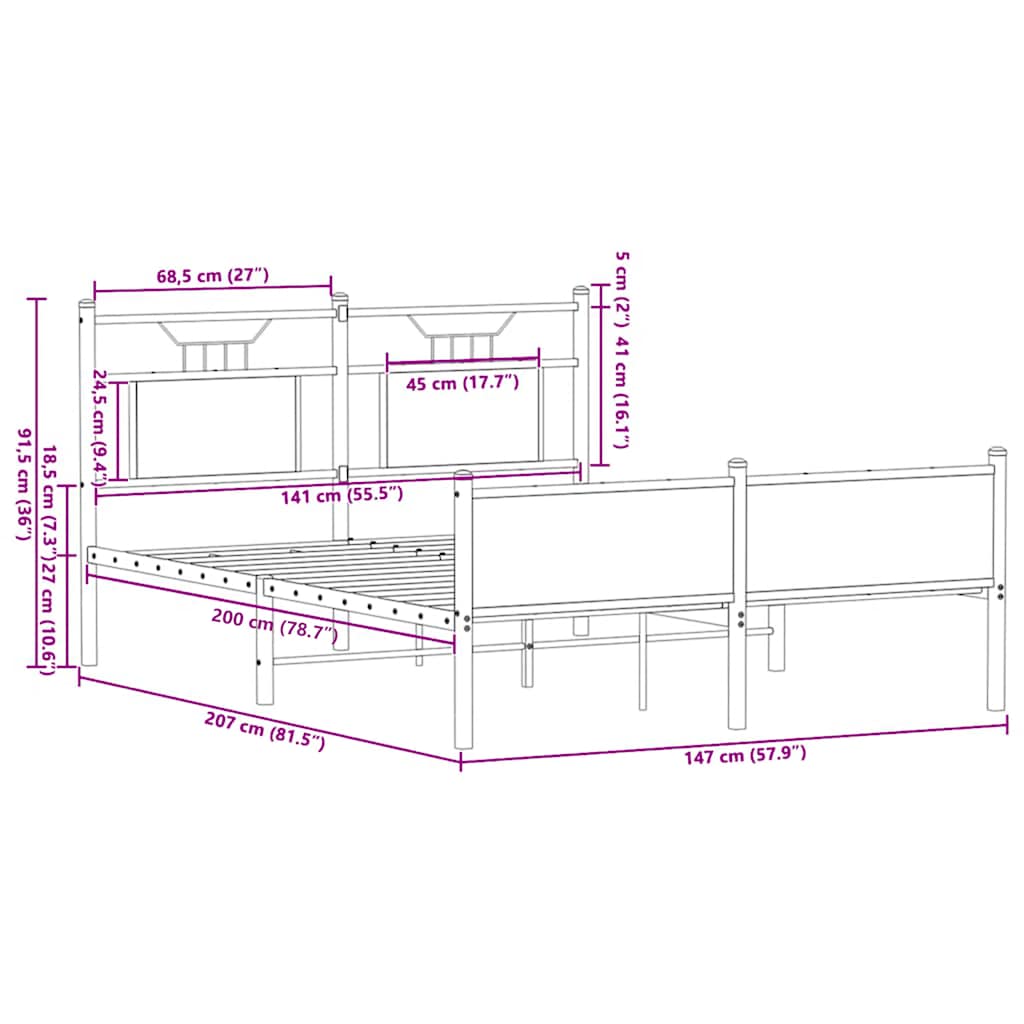 Bed Frame without Mattress Sonoma Oak 140x200cm Engineered Wood