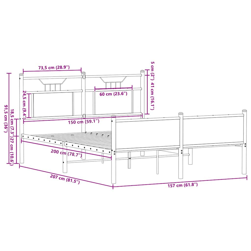 Bed Frame without Mattress Sonoma Oak 150x200cm Engineered Wood