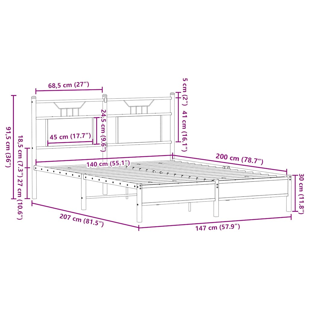 Bed Frame without Mattress Brown Oak 140x200 cm Engineered Wood
