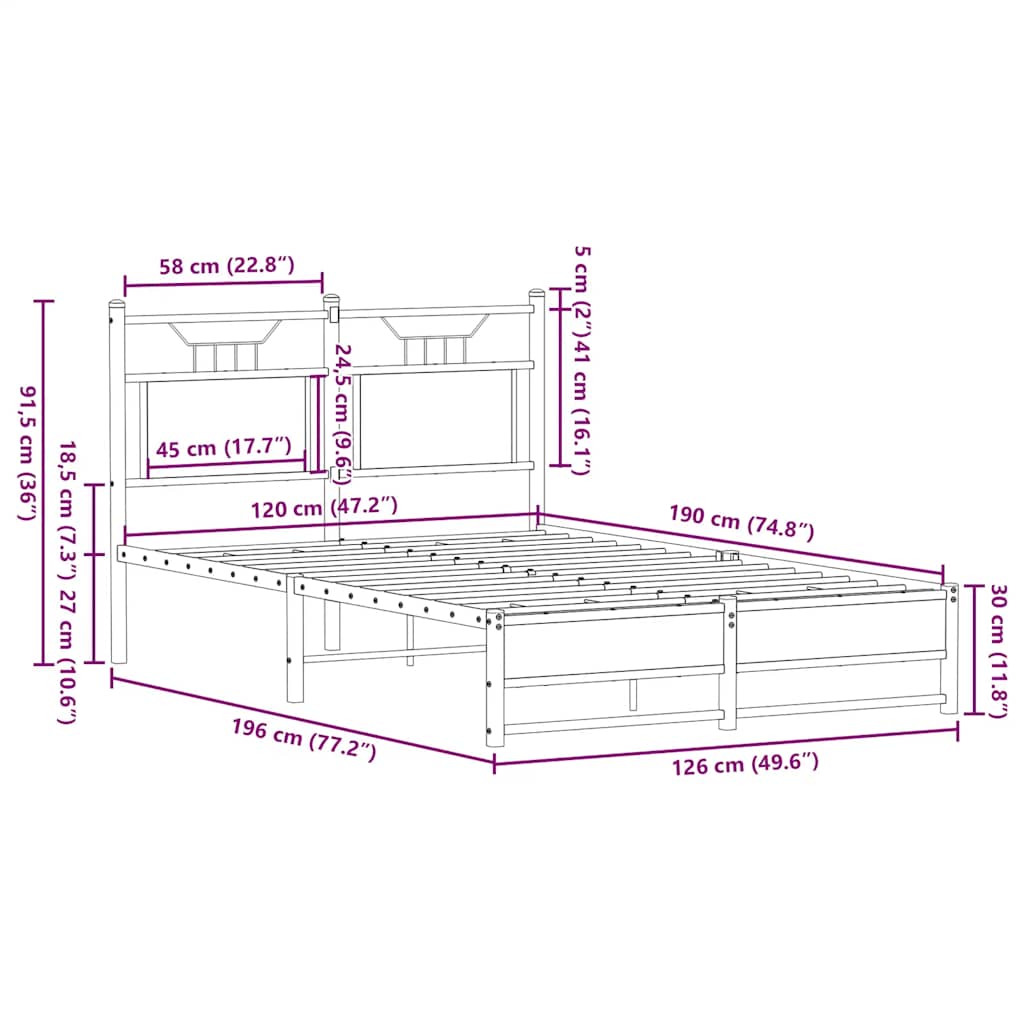 Bed Frame without Mattress Brown Oak 120x190 cm Engineered Wood