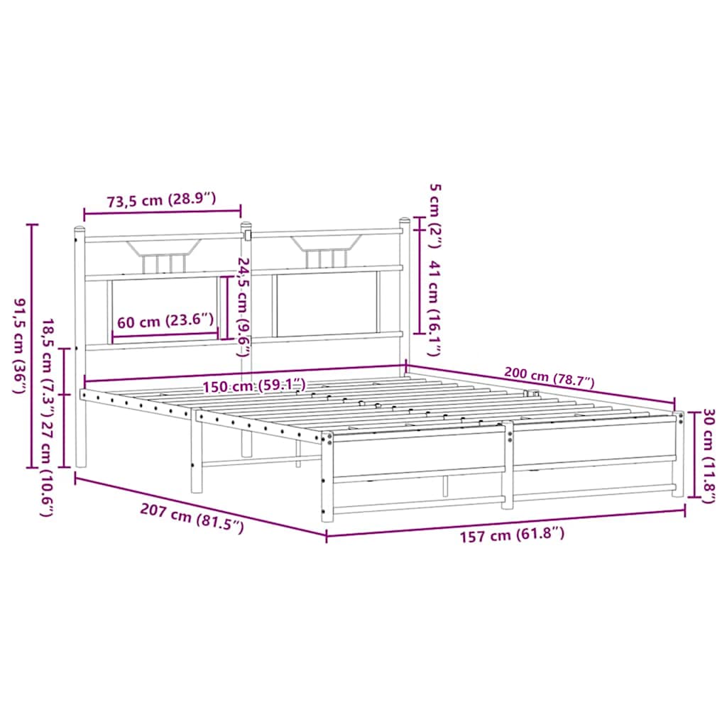Bed Frame without Mattress Brown Oak 150x200 cm Engineered Wood