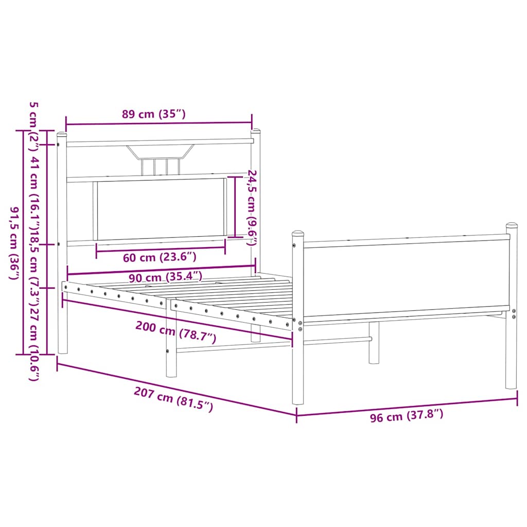 Bed Frame without Mattress Brown Oak 90x200 cm Engineered Wood