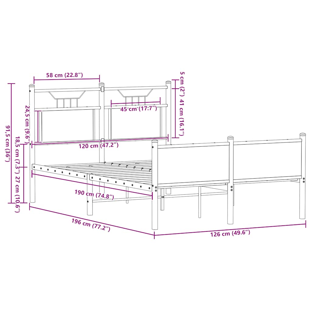 Bed Frame without Mattress Brown Oak 120x190 cm Engineered Wood