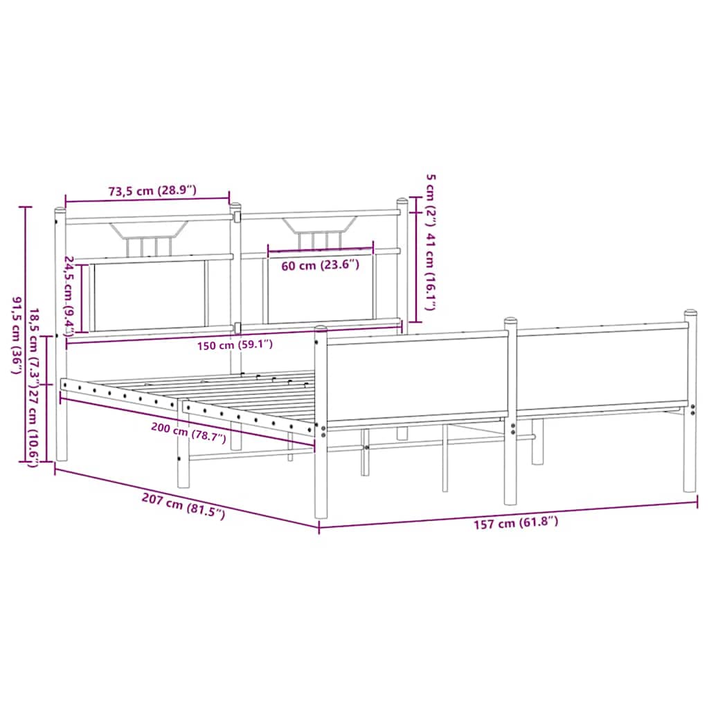 Bed Frame without Mattress Brown Oak 150x200 cm Engineered Wood