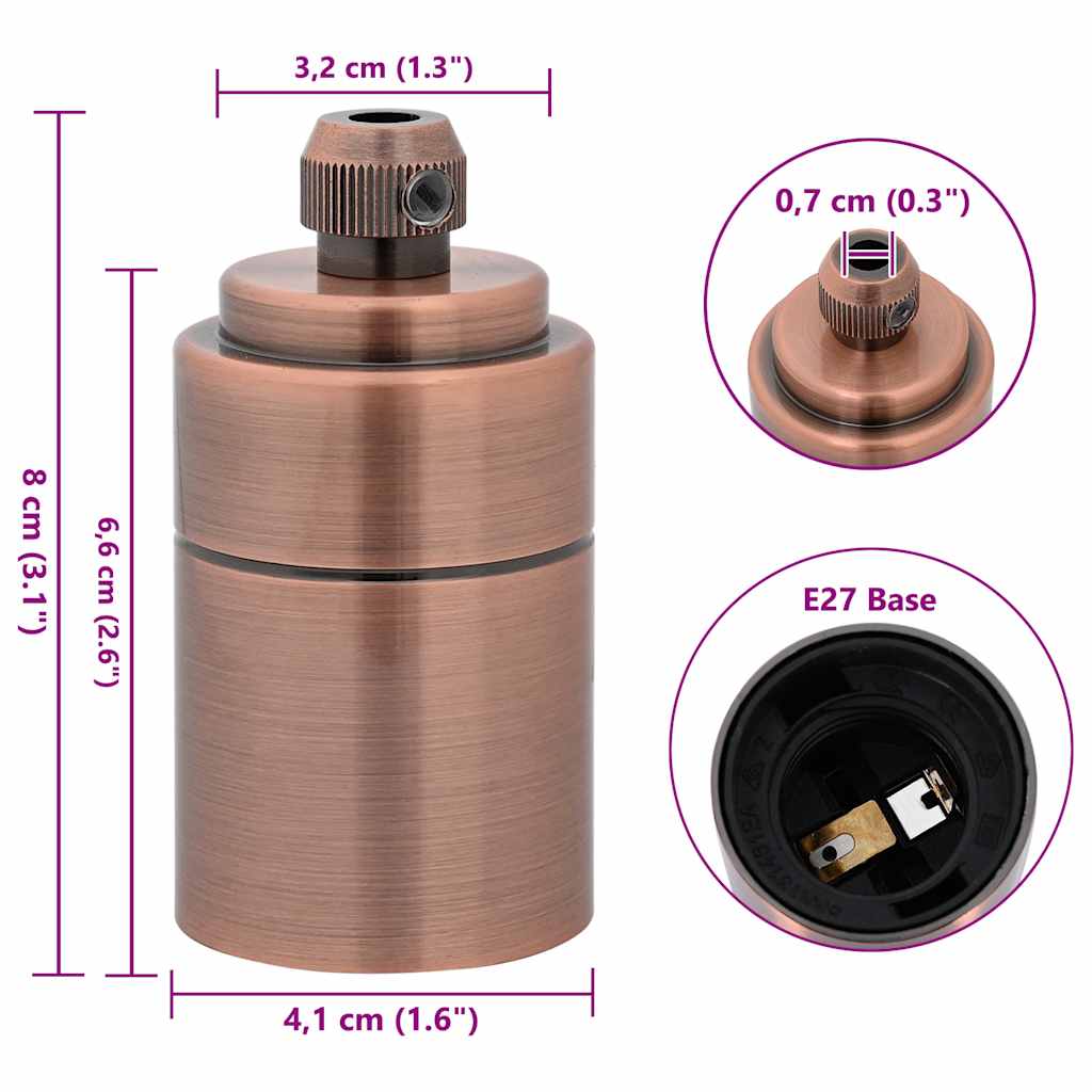 Lamp Holders 2 pcs Red Bronze E27