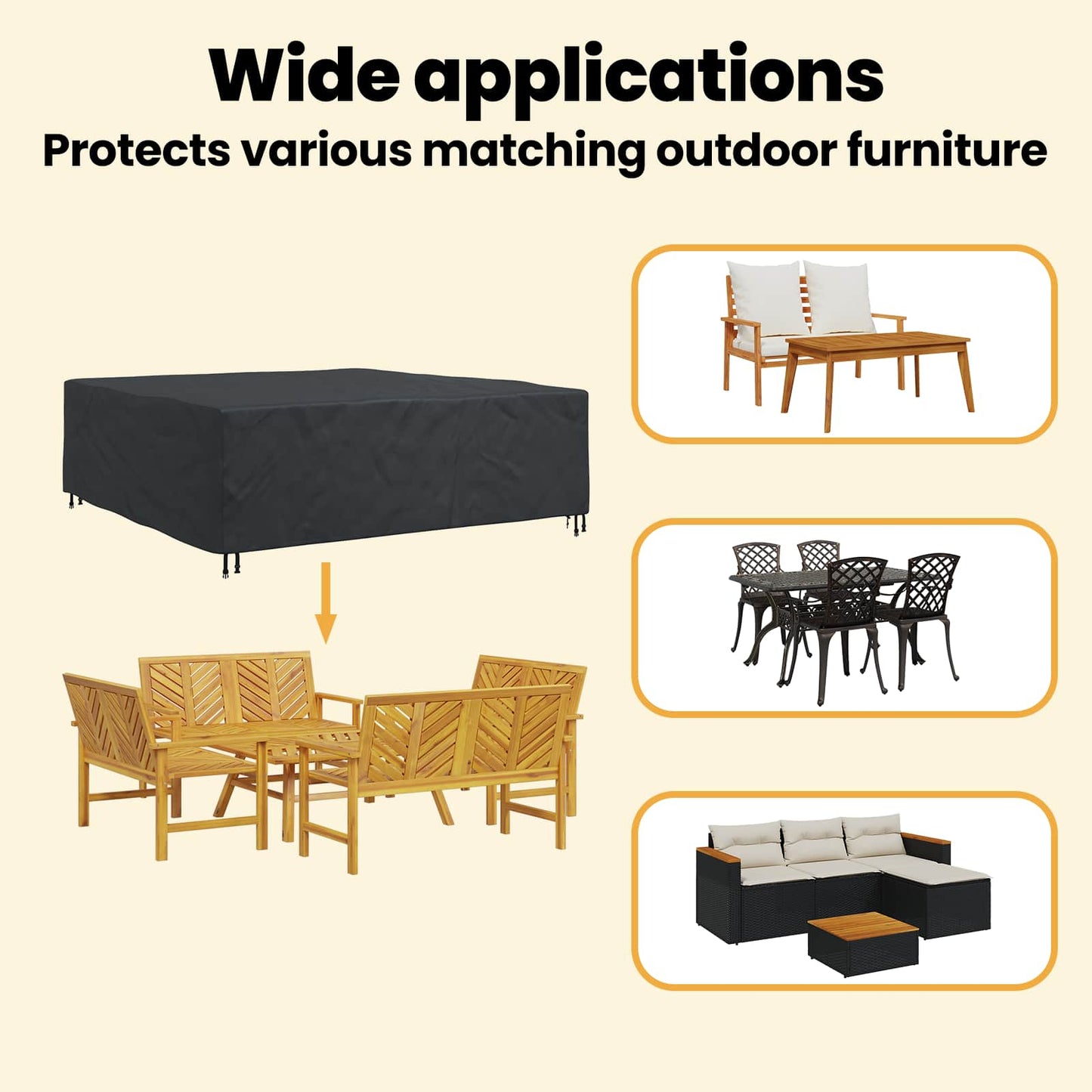 Furniture Cover Plain Black 220 x 220 x 70 cm 600D