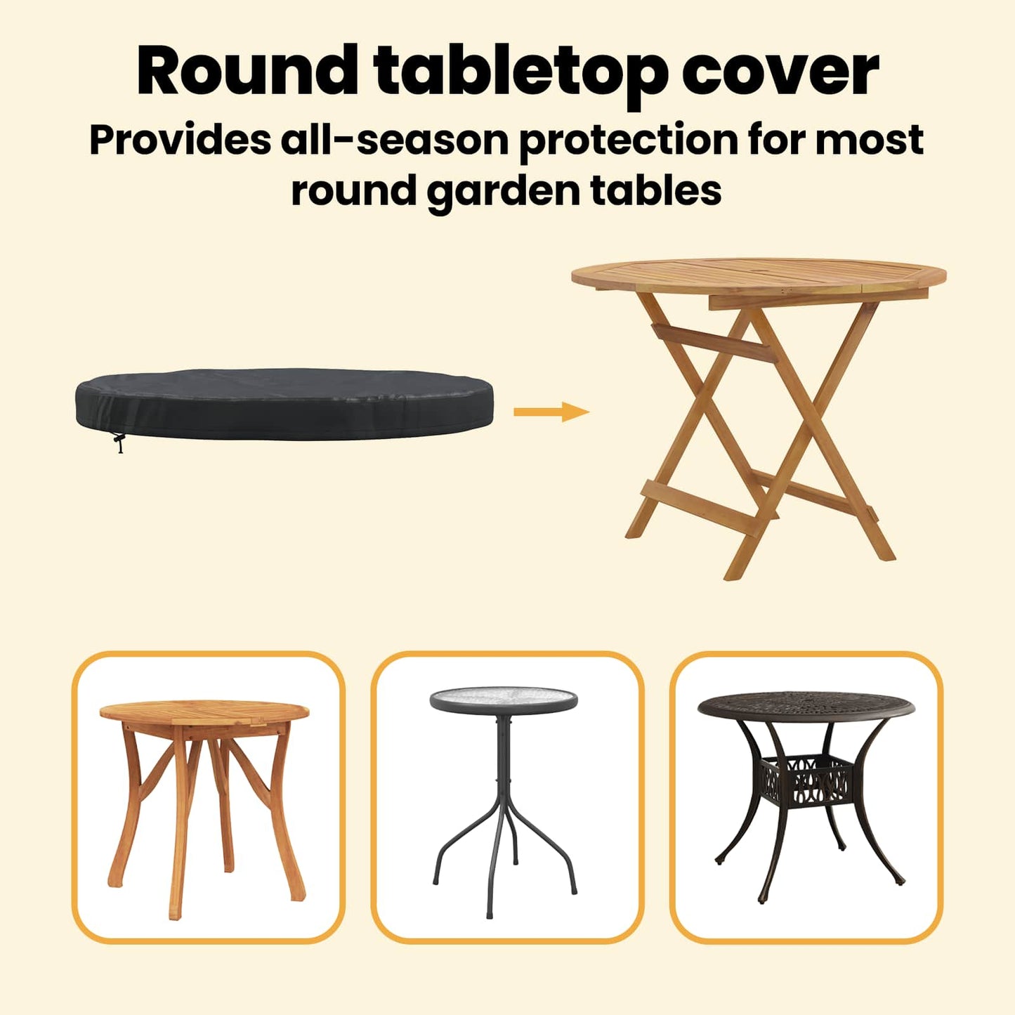Outdoor Table Cover Black 92 x 92 x 10 cm 210D Oxford Fbric