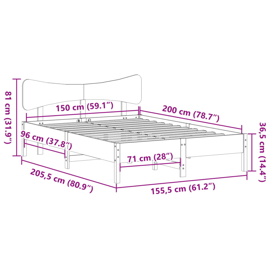 Bed Frame without Mattress Wax Brown 150x200 cm Solid Wood Pine