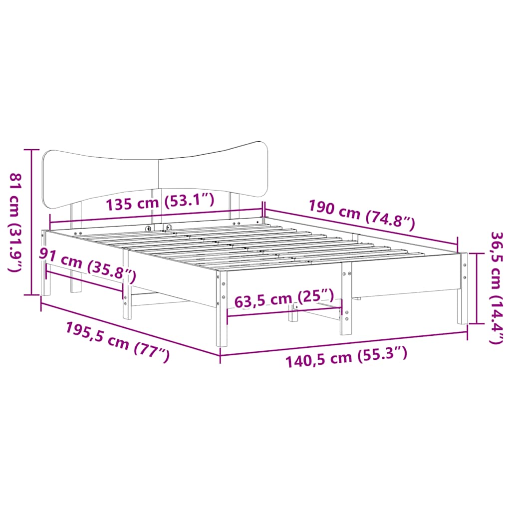 Bed Frame without Mattress Wax Brown 135x190 cm Solid Wood Pine