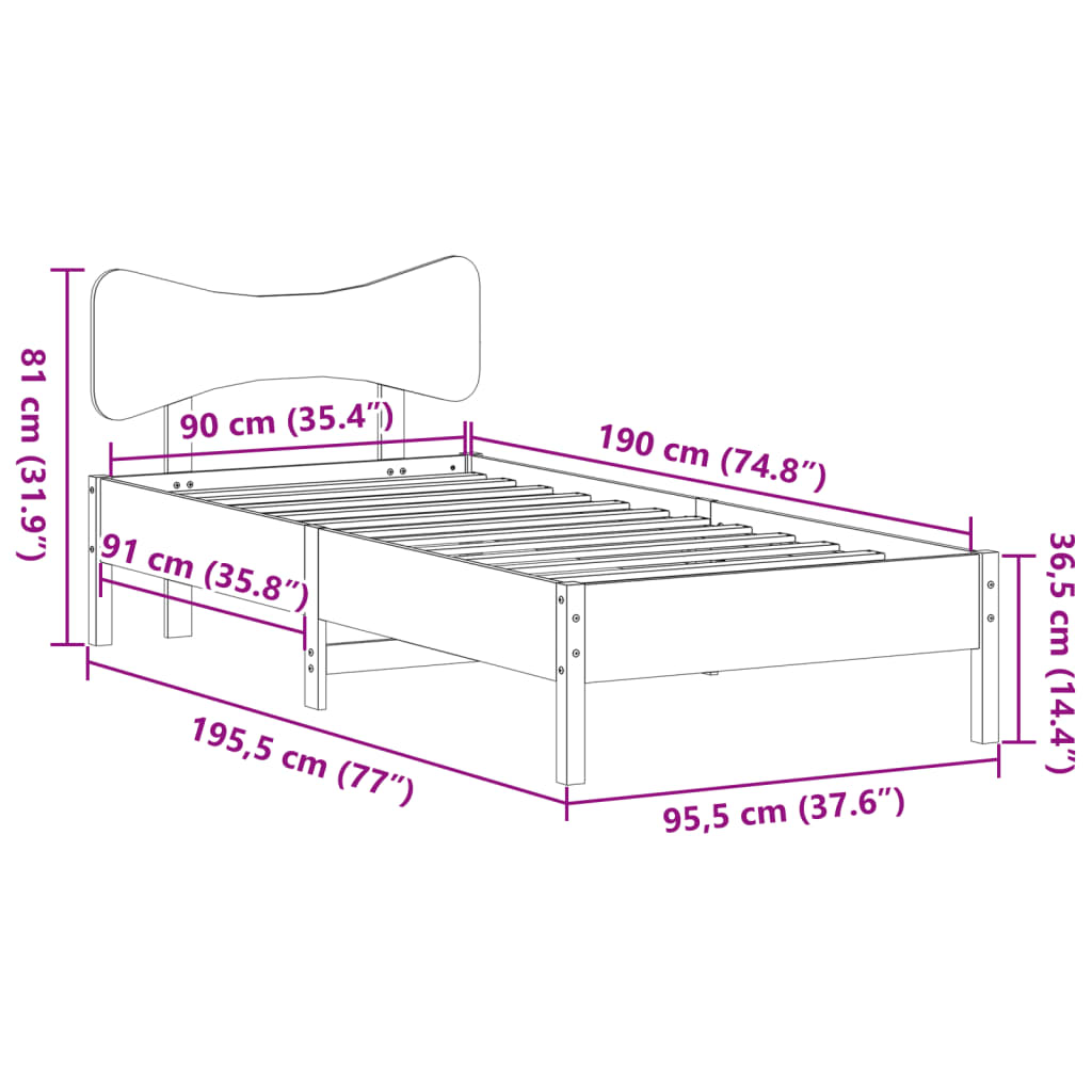 Bed Frame without Mattress Wax Brown 90x190 cm Solid Wood Pine