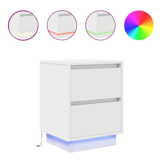 Bedside Cabinet with LED Lights White 38x34x50 cm Bedside Cabinet with LED Lights White 38x34x50 cm
