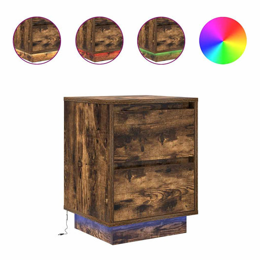 Bedside Cabinet with LED Lights Smoked Oak 38x34x50 cm Bedside Cabinet with LED Lights Smoked Oak 38x34x50 cm