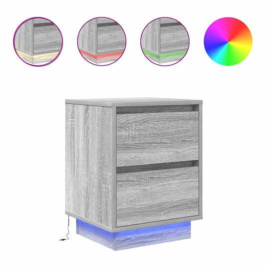 Bedside Cabinet with LED Lights Grey Sonoma 38x34x50 cm Bedside Cabinet with LED Lights Grey Sonoma 38x34x50 cm