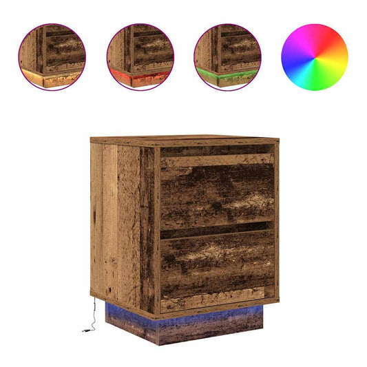 Bedside Cabinet with LED Lights Old Wood 38x34x50 cm Bedside Cabinet with LED Lights Old Wood 38x34x50 cm