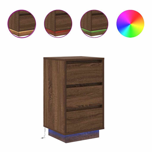 Bedside Cabinet with LED Lights Brown Oak 38x34x65 cm Bedside Cabinet with LED Lights Brown Oak 38x34x65 cm